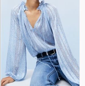 NWT H&M blue floral sheer long sleeve blouse Size M